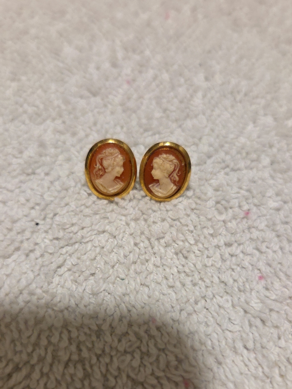 Gold-Tone Coral Cameo Stud Earrings - Women's Jewelry